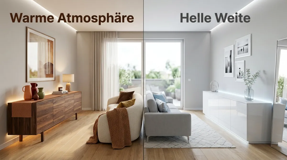 Vergleich zweier TV-Schränke in einem Raum mit unterschiedlichen Atmosphären