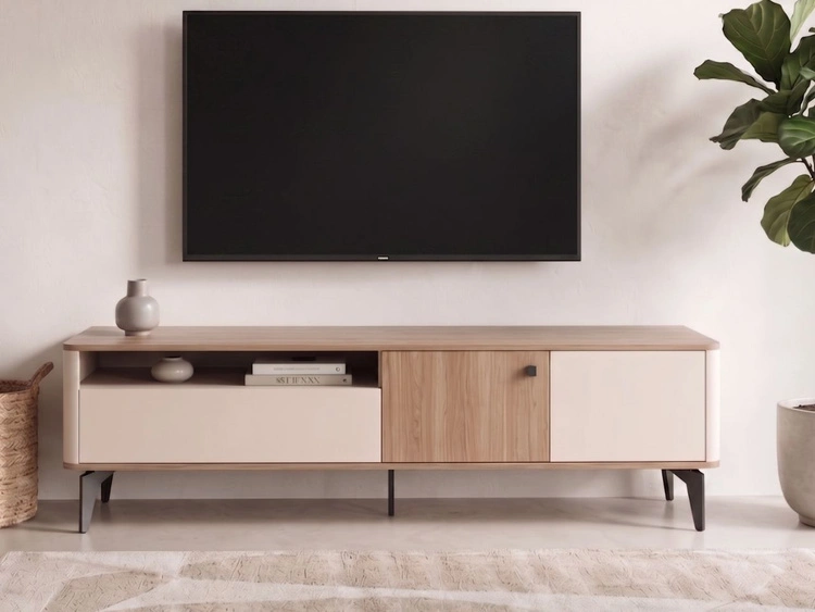 Möbelgarnitur mit LED-Beleuchtung für das Wohnzimmer Arelis Kaschmir, Royal Nussbaum
