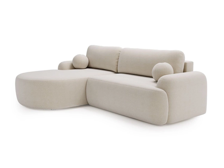 Ecksofa L-Form Links mit Schlaffunktion und Bettkasten Aurio Creme