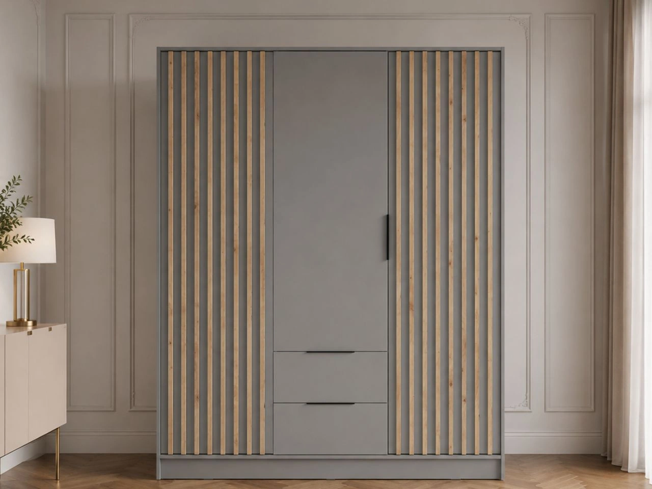 Kleiderschrank 155 cm Macron Grau, Artisan Eiche