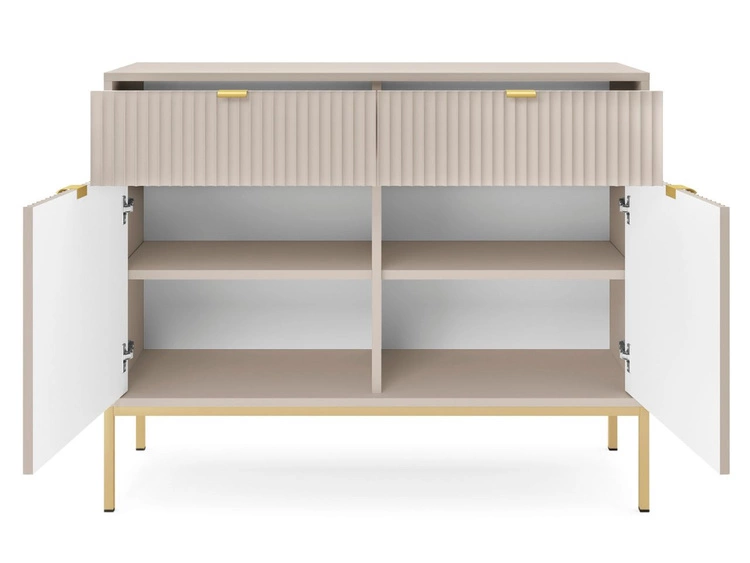 Kommode mit Türen und Schubladen Amber Kaschmir auf goldenen Beinen