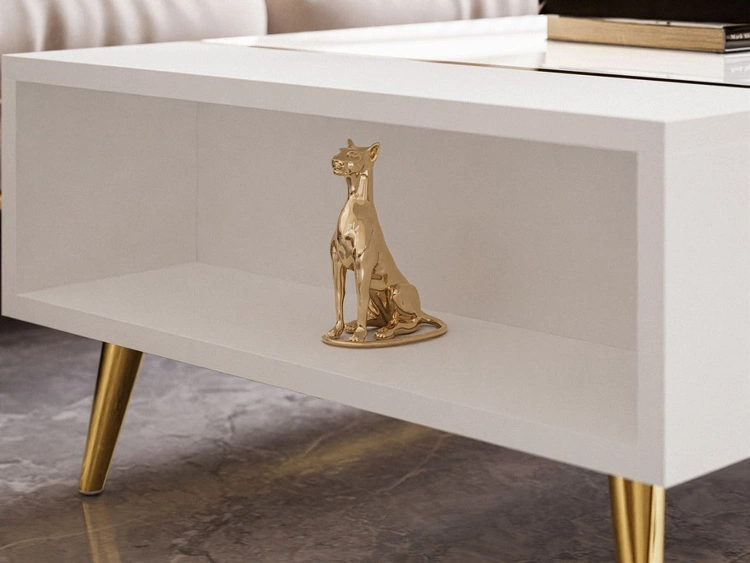 Wohnzimmer-Set mit goldenen Metallbeinen im Glamour-Stil Lunelie Weiß Hochglanz