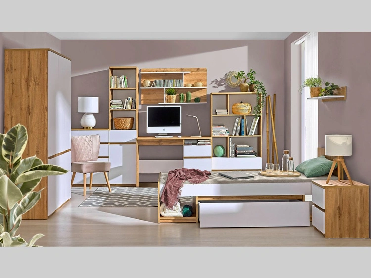 Kleiderschrank mit Drehtüren und Kleiderstange 80 Arcadia Eiche Wotan Weiß