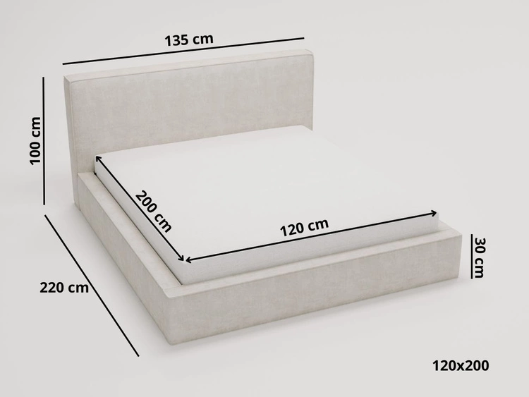Polsterbett mit Bettkasten und Lattenrost 120x200 Monaco Creme
