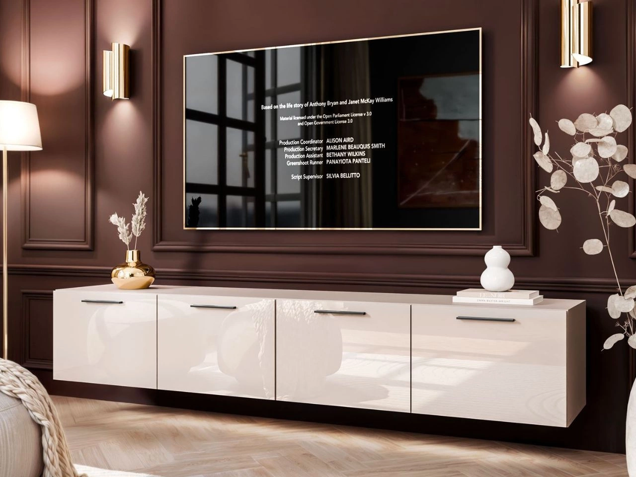 Hängeschrank mit Türen und LED-Beleuchtung 200 cm Noaé Kaschmir