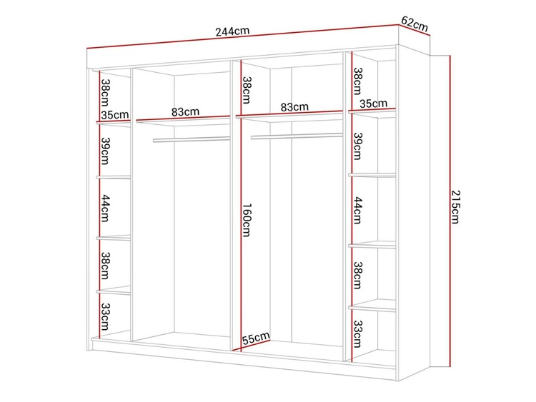 Schwebetürenschrank Zweitüriger mit Spiegel 244 cm Noaé Weiß Hochglanz