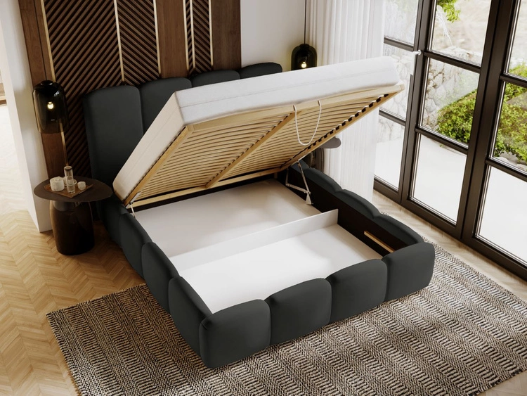 Polsterbett mit Bettkasten und Lattenrost 160x200 Galli Schwarz