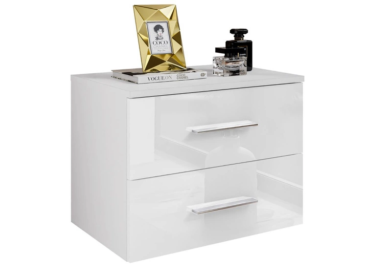 Hängender Nachttisch mit zwei Schubladen Nuveo Weiß Hochglanz