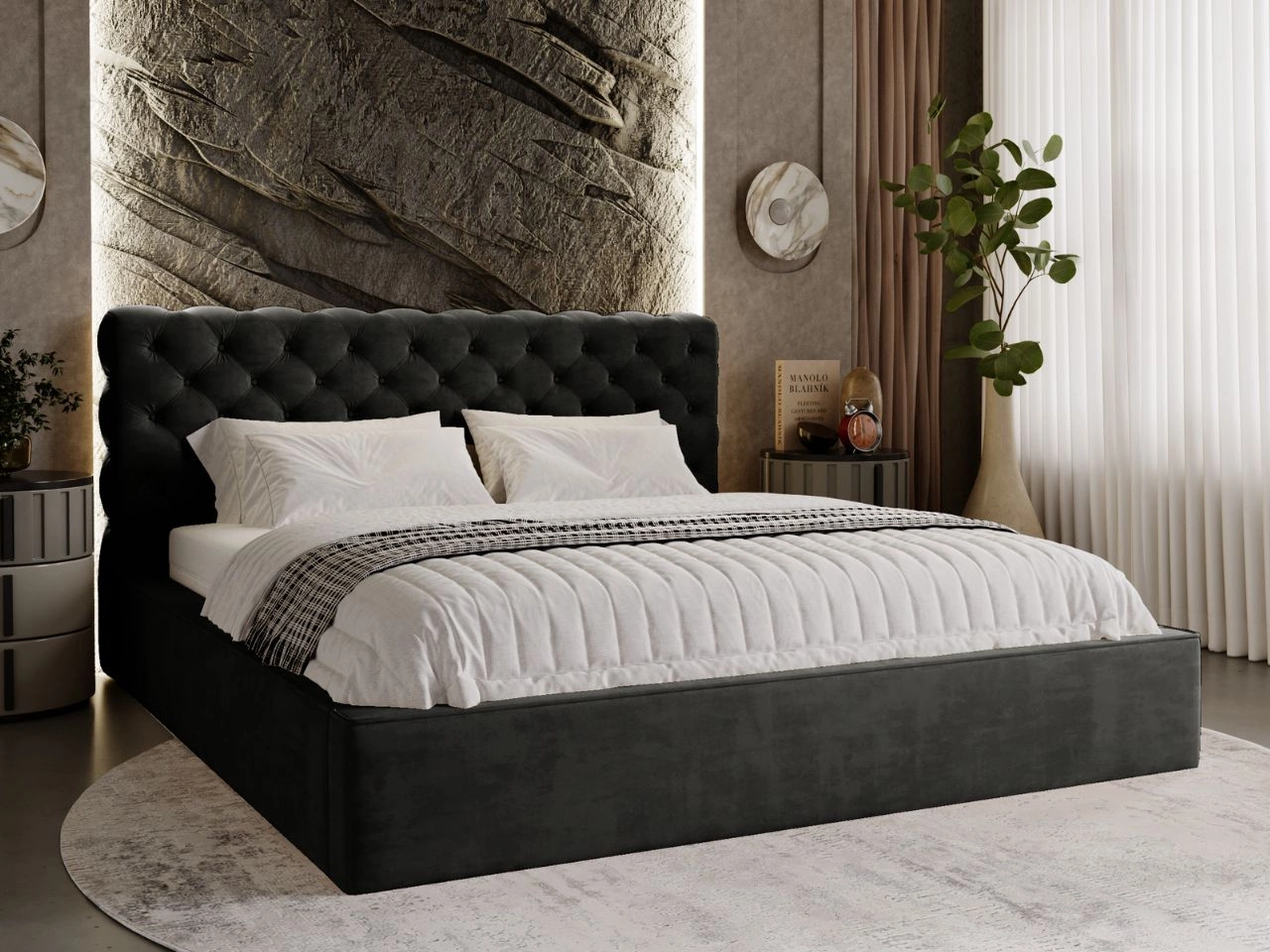 Polsterbett mit Bettkasten und Lattenrost 140x200 Apollo Schwarz