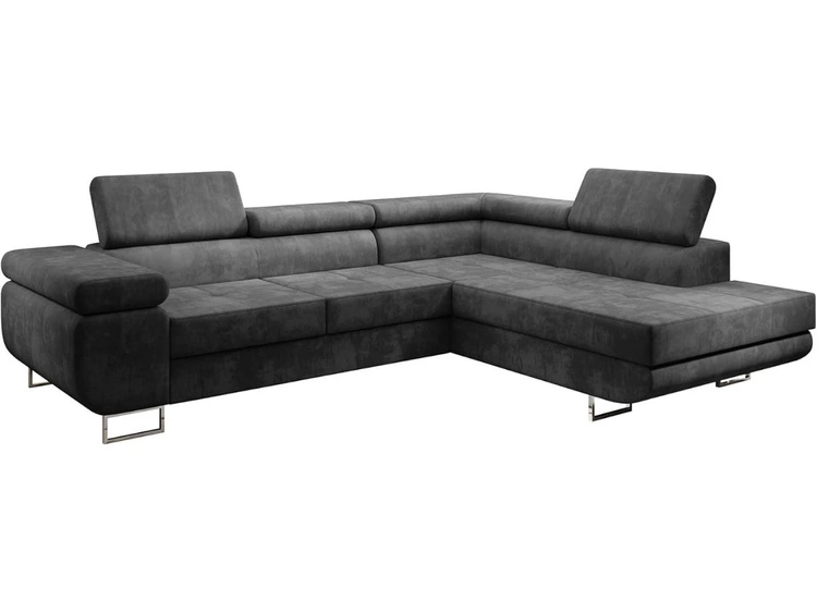 Ecksofa L-Form Rechts mit Schlaffunktion und Bettkasten Solam L Dunkelgrau