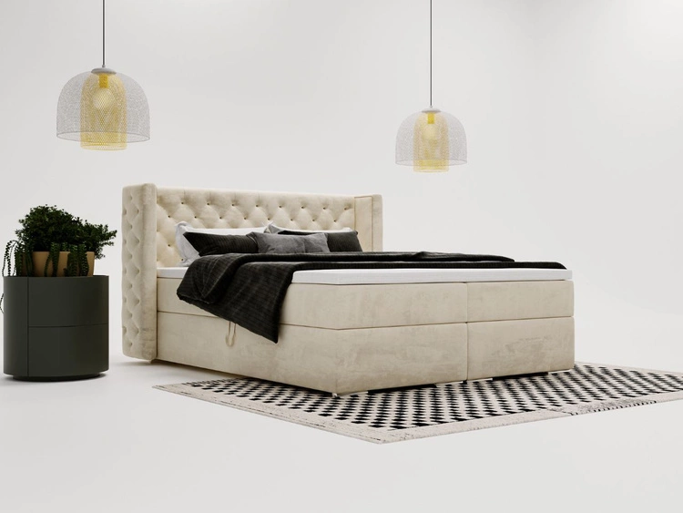 Boxspringbett mit Bettkasten 120x200 Lion Creme