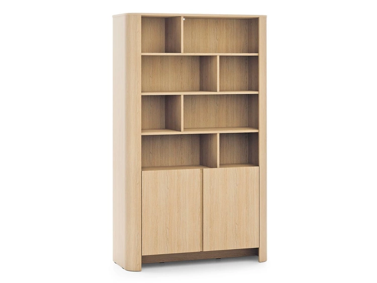 Bücherregal mit Türen und einer goldenen Zierleiste Brillo Vicenza-Eiche