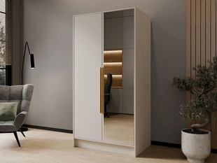 Kleiderschrank mit Spiegel 100 cm Lucca Kaschmir mit goldenen Griffen