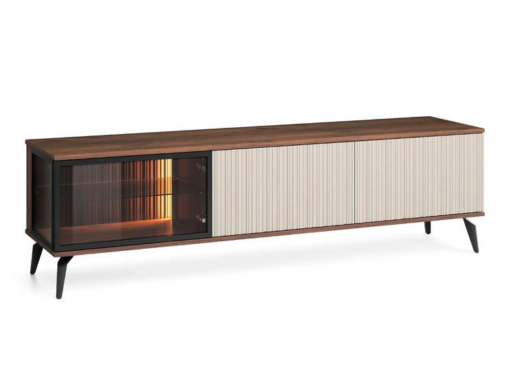 Wohnzimmerset Vinni Dunkler Walnuss Cashmere