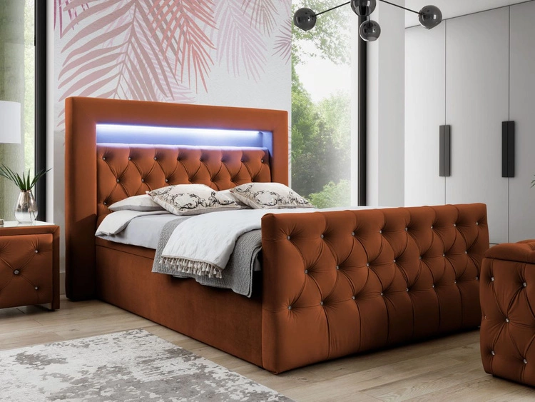 Boxspringbett mit Bettkasten und LED 120x200 Valera Lux Orange