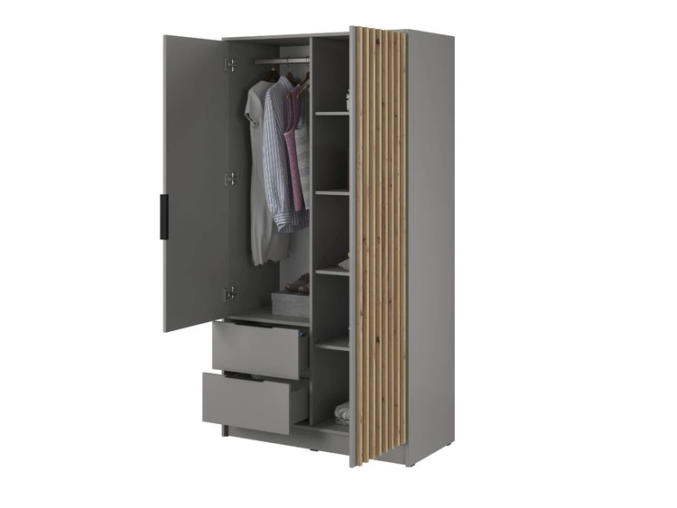 Kleiderschrank mit Spiegel 105 cm Macron Grau, Artisan Eiche