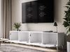 TV-Lowboard mit Türen und LED-Beleuchtung auf Silbernen Metallbeinen 200 cm Noaé Weiß Hochglanz