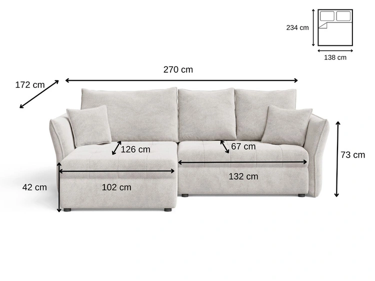 Ecksofa L-Form mit Schlaffunktion und Bettkasten Lino Dunkelbeige