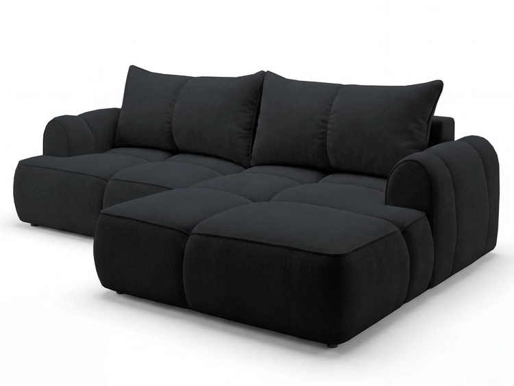 Ecksofa L-Form Rechts mit Schlaffunktion und Bettkasten Bonno Schwarz