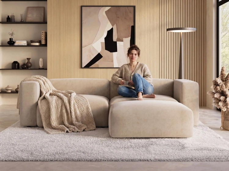 Ecksofa L-Form Rechts Moderne Cord Ecksofa Landi Beige