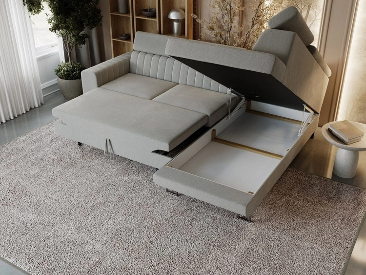 Ecksofa mit Schlaffunktion und Bettkasten Berona rechts Grau