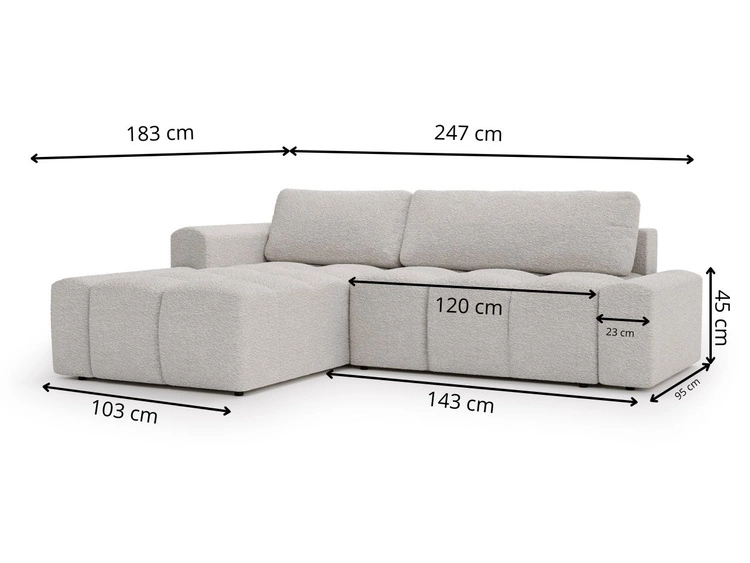 Ecksofa L-Form Links mit Schlaffunktion und Bettkasten Lana Weiß