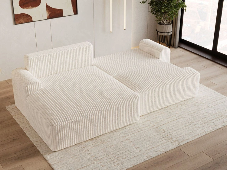 Ecksofa L-Form mit Schlaffunktion und Bettkasten Serene Links Creme