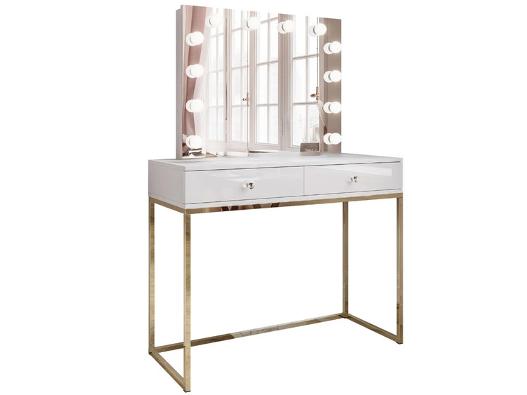 Schminktisch Glamour mit Schubladen, Spiegel und LED-Beleuchtung Brisa Weiß Hochglanz