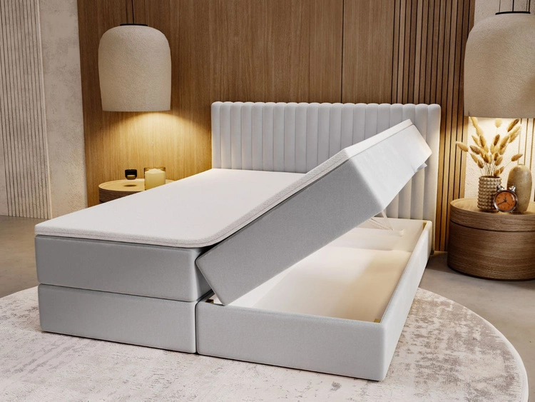 Boxspringbett mit Bettkasten 140x200 Marbella Hellgrau
