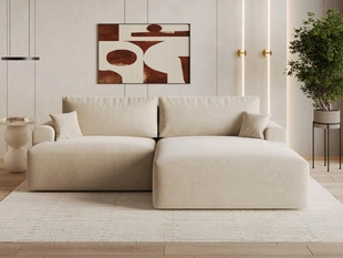 Ecksofa L-Form mit Schlaffunktion und Bettkasten Serene Rechts Beige