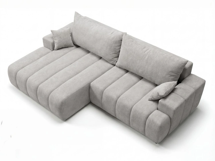 Ecksofa L-Form Links mit Schlaffunktion und Bettkasten Caleo Hellgrau