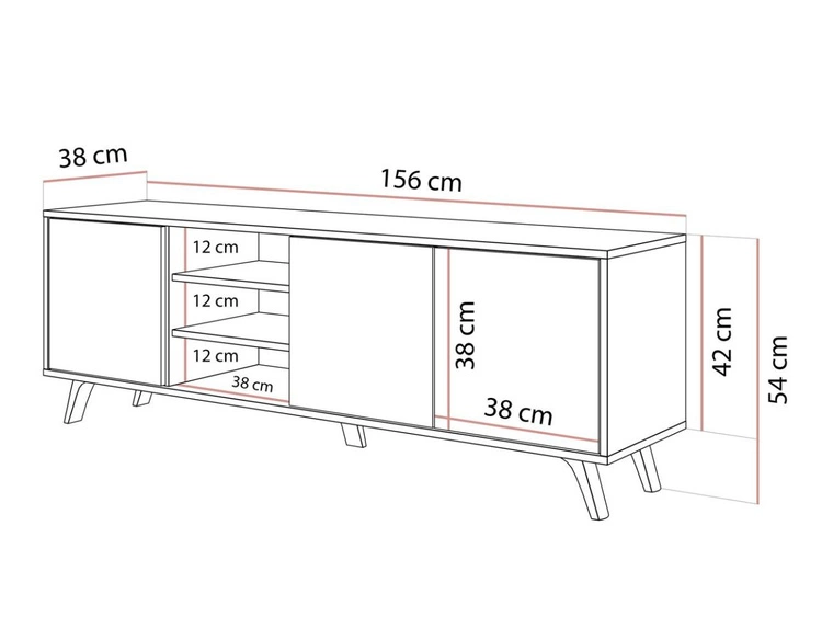 TV-Lowboard mit Türen und schwarzen Beinen Vivance Schwarz und Eiche Artisan