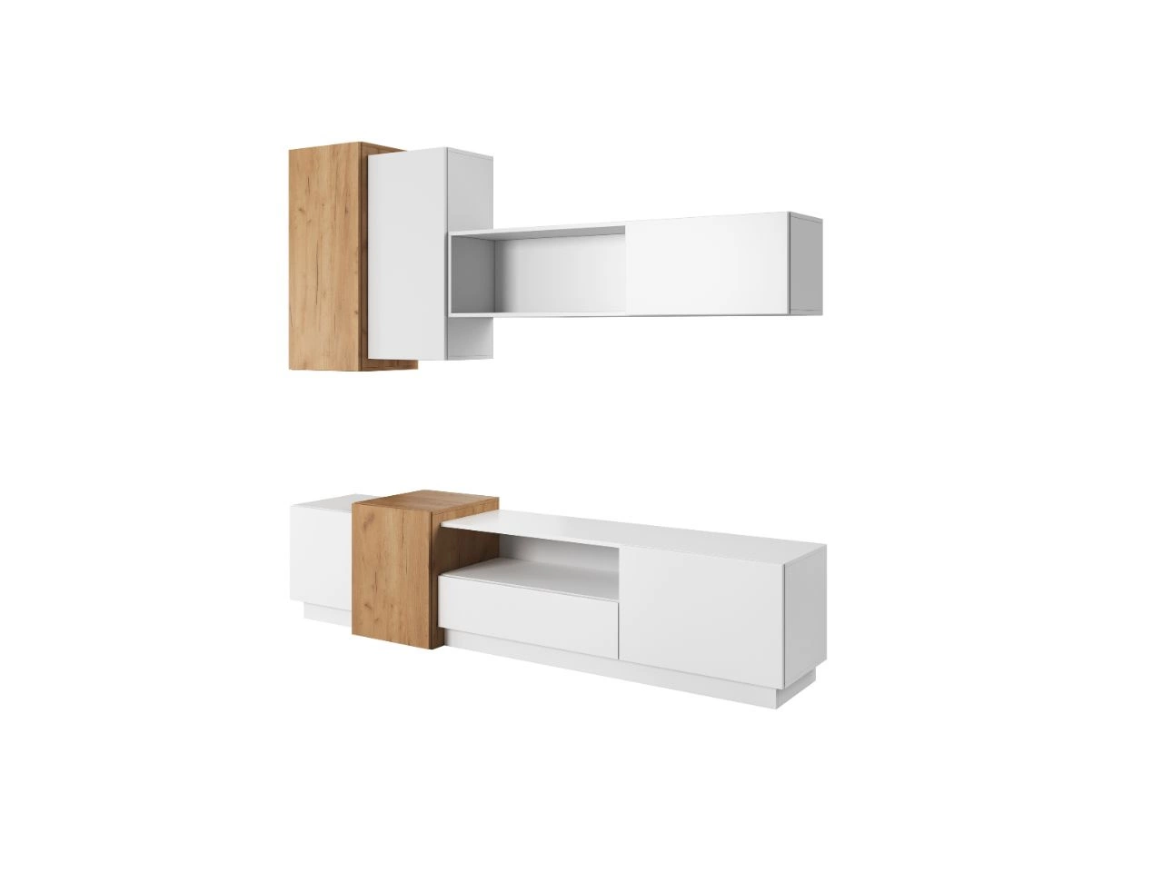 Moderne Wohnwand für das Wohnzimmer Morten Weiß, Goldene Craft Eiche