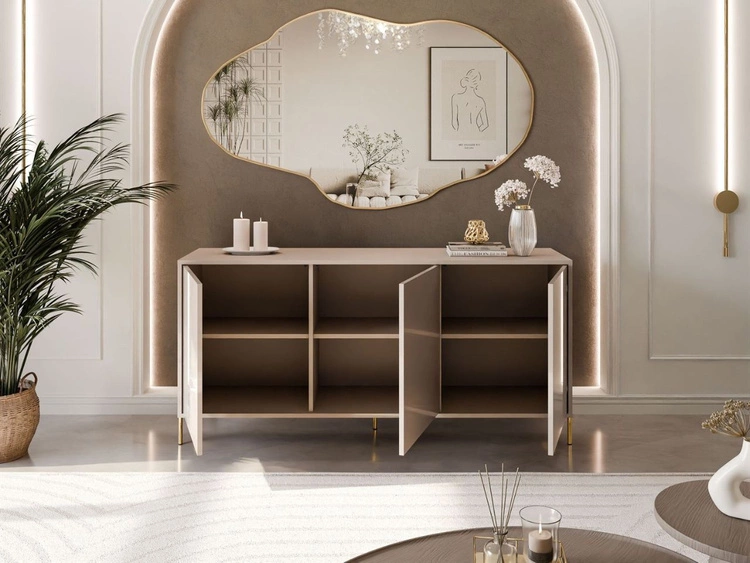 Dreitürige Kommode 154 cm auf goldfarbenen Metallbeinen Vivance Kaschmirglanz