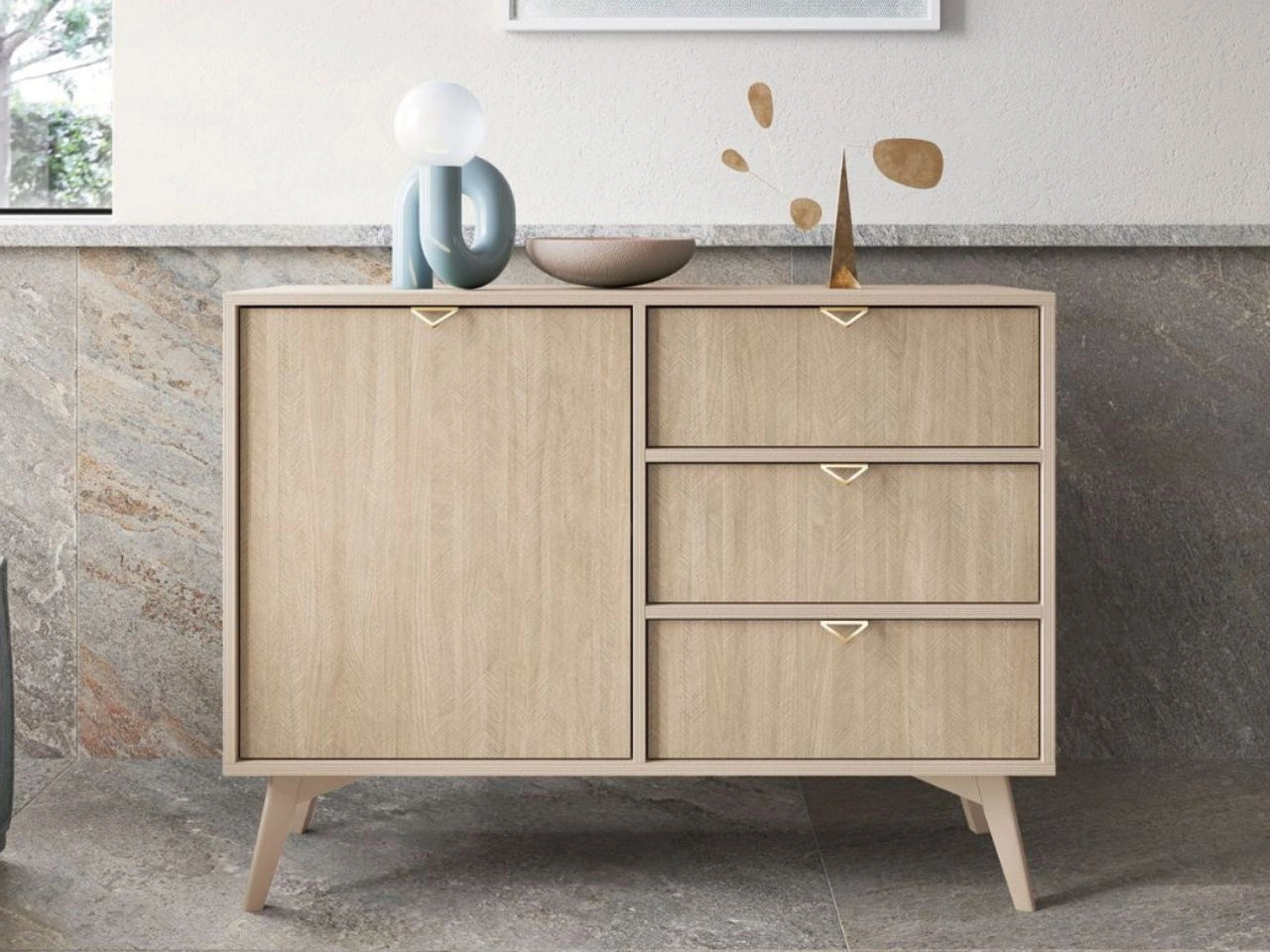 Kommode mit Türe und Schubladen Modena Beige