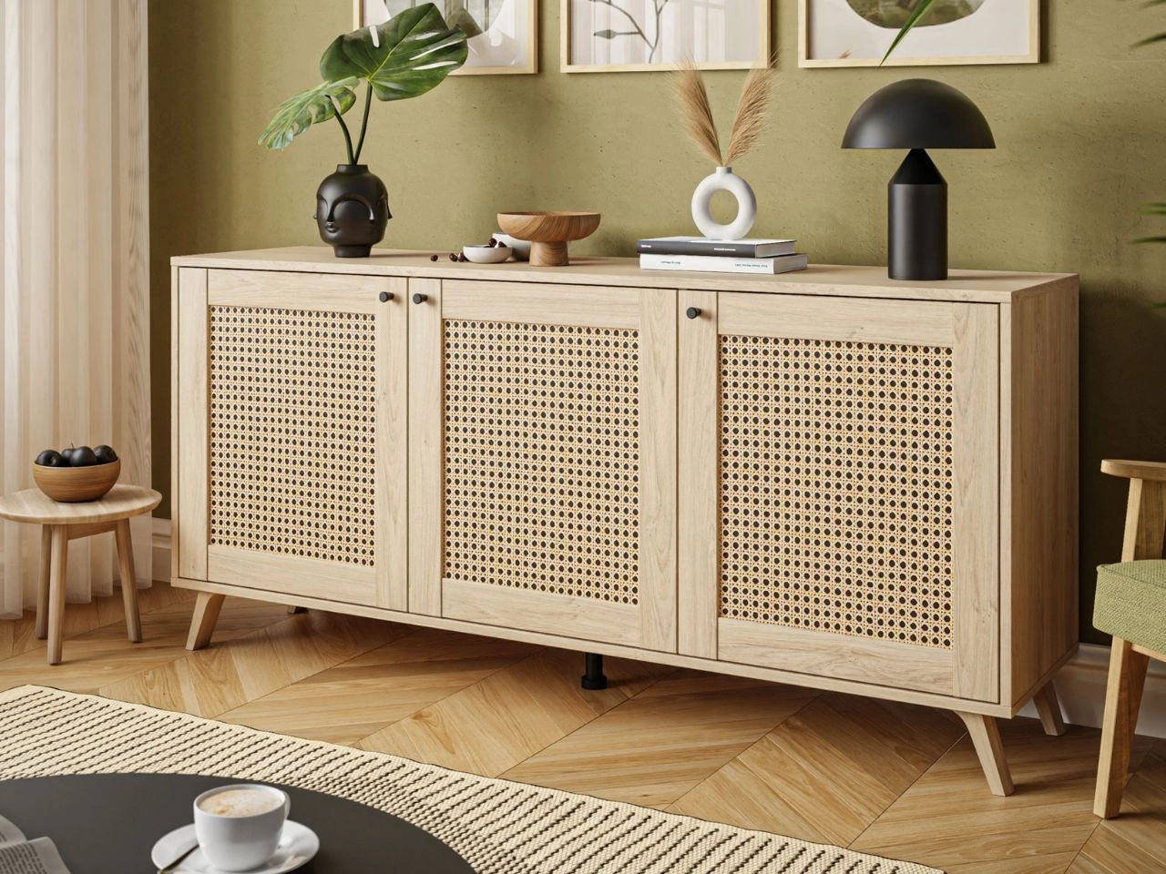 Drehtürkommode Boho mit Flechtmuster Bellance Eiche Puccini