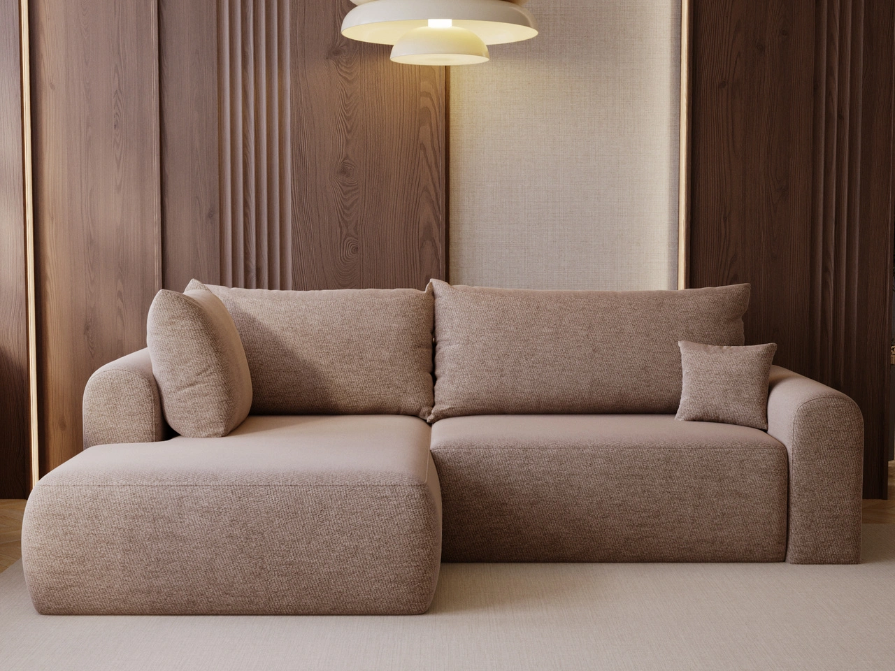 Ecksofa L-Form mit Schlaffunktion und Bettkasten Savana Bis Dunkelbeige