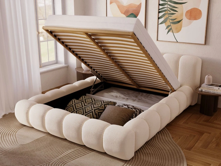 Polsterbett mit Bettkasten und Lattenrost 140x200 Doria Creme