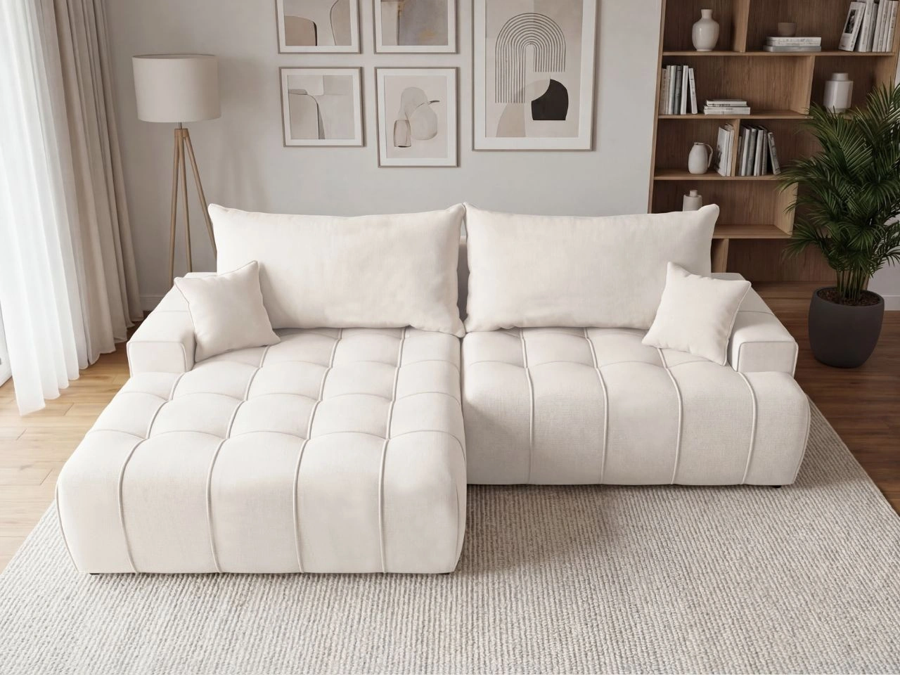 Ecksofa L-Form mit Schlaffunktion und Bettkasten Tulio Links Creme
