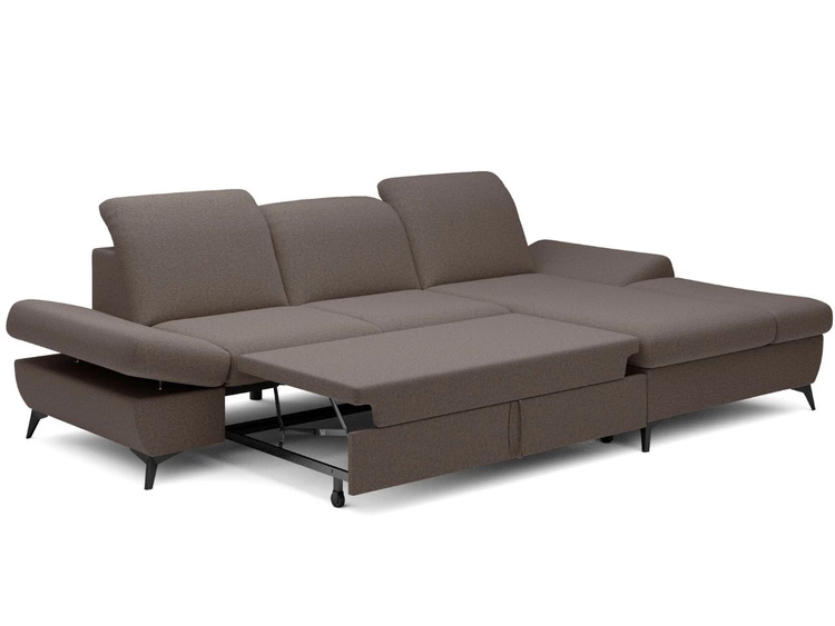 Ecksofa L-Form Rechts mit Schlaffunktion und Bettkasten Hannover Dunkelbraun