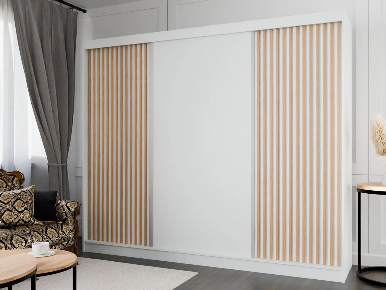 Schiebetürenschrank mit Lamellen 250 cm Loreto Weiß