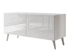 TV-Lowboard mit Türen und LED-Beleuchtung auf Silbernen Metallbeinen 100 cm Noaé Weiß Hochglanz