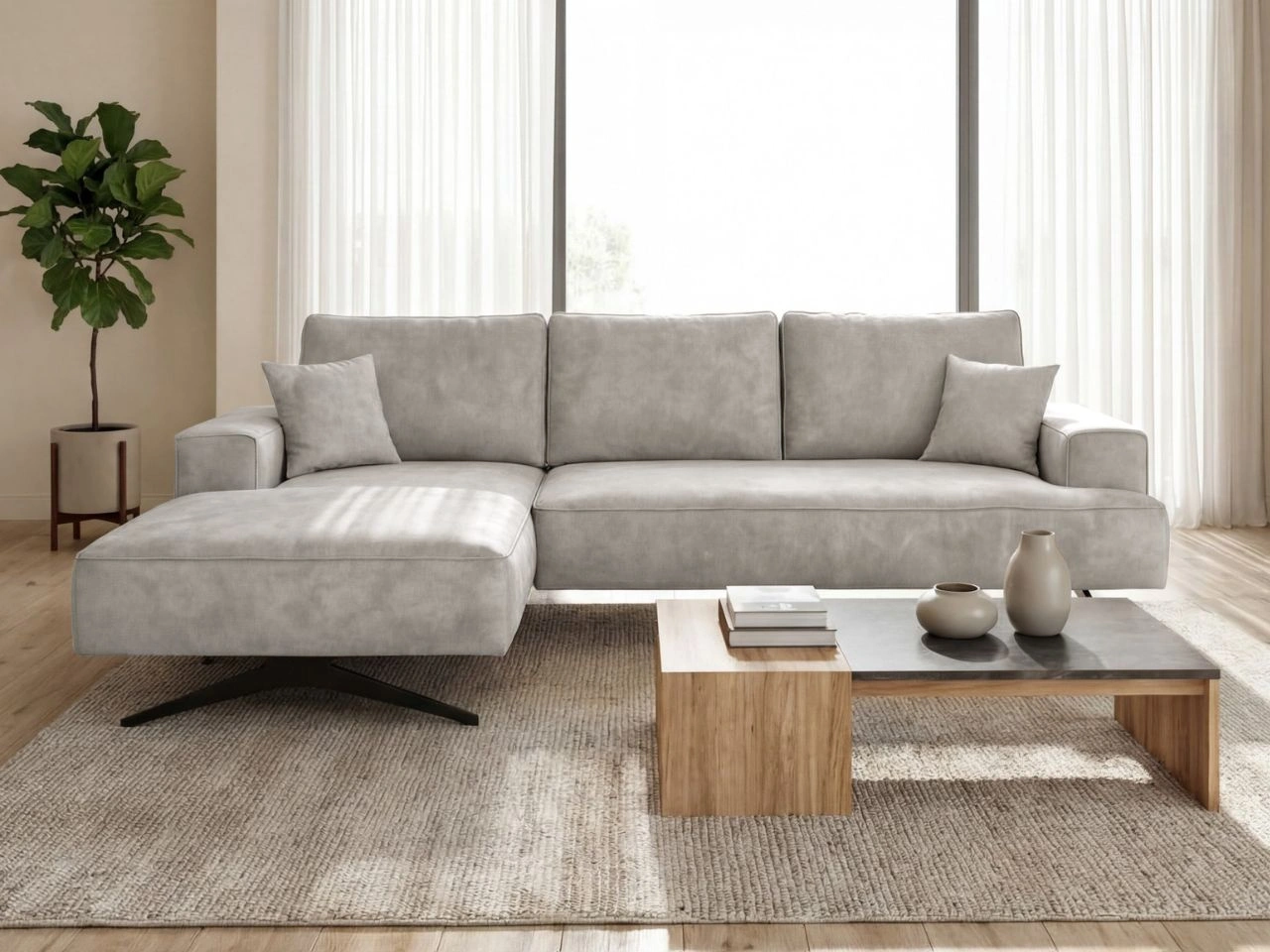 Ecksofa L-Form auf Metallbeinen Leto Links Grau