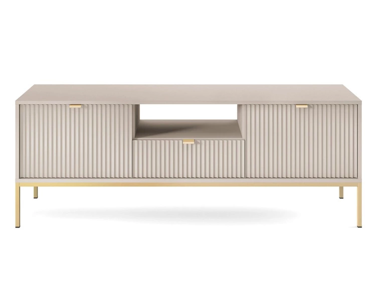 TV-Lowboard mit Schublade und Türen Amber Kaschmir auf goldenen Beinen