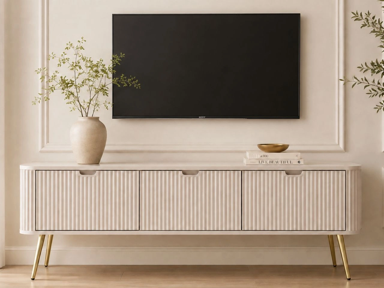 TV-Lowboard mit Türen Viva Beige auf Golden Beinen
