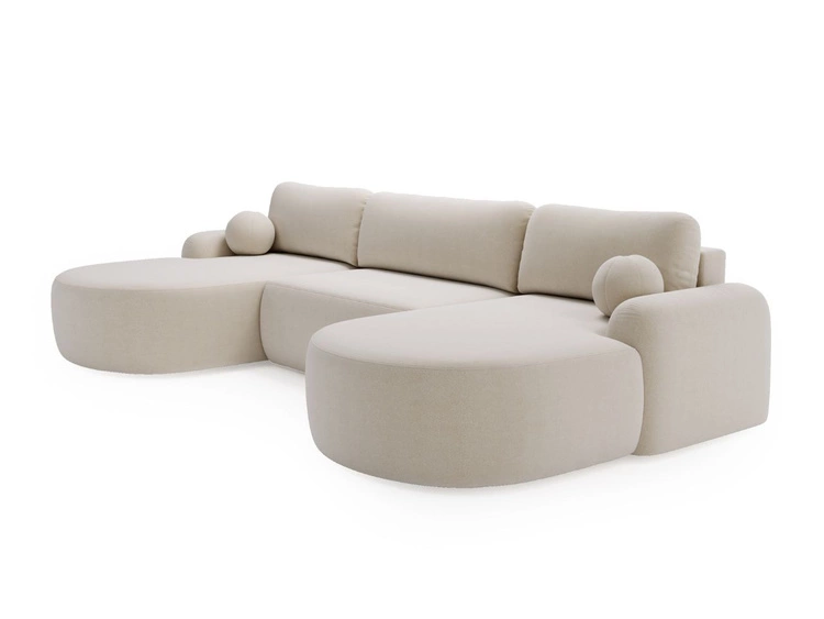 Wohnlandschaft mit Schlaffunktion und Bettkasten Aurio Creme