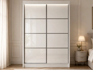 Schiebetürenschrank mit Sprossen 150 cm mit LED-Beleuchtung Ponti Weiß