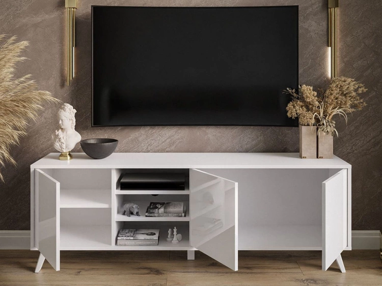 TV-Lowboard mit Türen weiße Füße Vivance Weiß Hochglanz