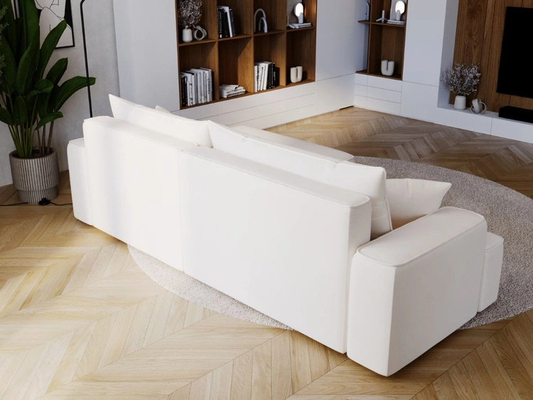 Ecksofa L-Form Rechts mit Schlaffunktion und Bettkasten California Creme