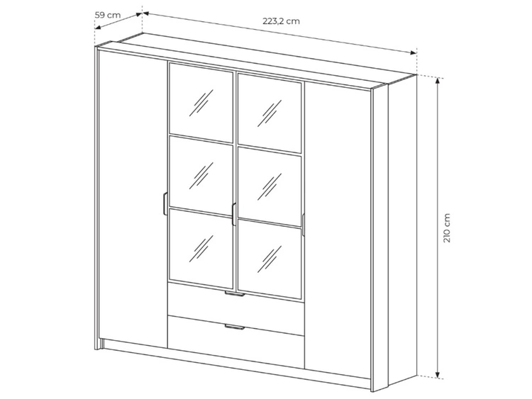 Kleiderschrank mit Spiegel und Schubladen Montreal Kastanie, Schwarz